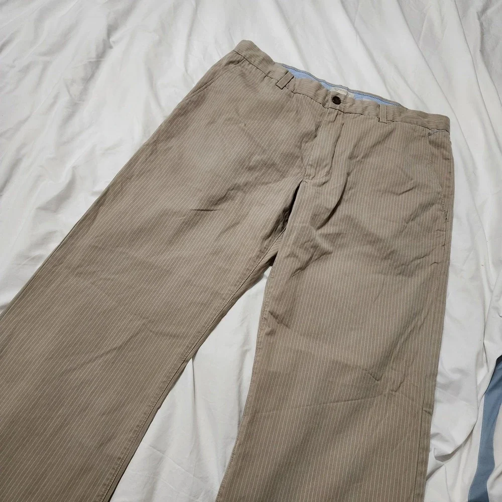 JCrew‎ Pants 36x34 Tan White Pinstripe Cotton Preppy Chino Classic Trendy